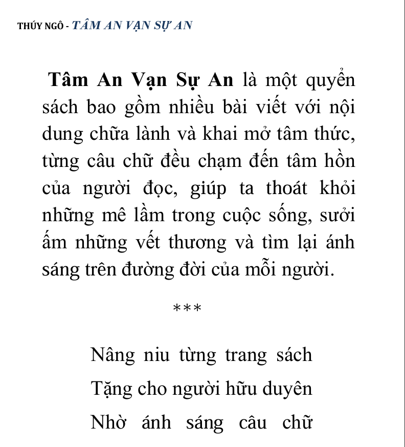 TÂM AN VẠN SỰ AN : CHIẾC CHÌA KHÓA HÓA GIẢI KHỔ ĐAU VÀ MỞ RA BÌNH YÊN NỘI TÂM