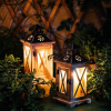 Vintage Wood Lantern Rustic Distressed - Floor Candle Holder Lantern Decorative for Farmhouse Decor Home Décor Shabby Chic Wedding Centerpiece Fireplace Mantel Patio Table Decoration, Size S+L