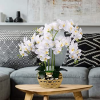 Artificial Orchid in Gold Vase White Orchid Silk Orchids Faux Orchid Plant in Gold Pot Fake Flower Arrangement White Flowers Artificial for Decoration Home Decor Kitchen Decoration Table Centerpieces