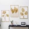 MKOEIY 3 Pack Gold Metal Wall Art for Living Room, Large Leaf Frame Accent Leaves Wall Decor Home(15.7x23.6)