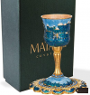 Matashi Hand-Painted Enamel Tall 5" Kiddush Cup Set with Stem and Tray Embellished with Crystals, Jerusalem Cityscape for Weddings Shabbat Havdalah Passover Goblet Judaica Gift for Birthday Festival