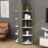Loomie Corner Shelf Stand, 5-Tier Modern Corner Bookshelf, Gold Tall Corner Book Shelf, Freestanding Corner Plant Shelf, Metal Frame Corner Shelving, for Livingroom, Bedroom, Kitchen, Bathroom, White
