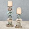 Touch of Class Relax at The Beach Faux Stone Coastal Candleholders - Set of Two - Ocean Theme Home Decor - Rustic Sea Table Ware - Pillar Candlesticks for Bedroom, Living Room, Sunroom, or Office