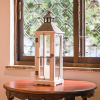 Bdor Lanterns Decorative - 26in Farmhouse White Wood Metal Decorative Lanterns with Remote Control, Timer, Glass, Flameless Pillar Candles, Decorative Lanterns for Home Decor, Front Porch, Wedding
