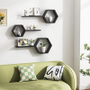 Wooden Hexagon Floating Shelves Wall Mounted - Set of 6 Pine Wood Hexagon Shelves Display for Photos,Plants,Rustic Honeycomb Shelves for Living Room, Bedroom,Bathroom, Kitchen, Office Decor, Black.