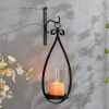 Wisiron Hanging Water Drop-Shaped Wall Sconce Wall Mounted Hurricane Candle Holder Glass & Metal Farmhouse Handcrafted Wall Art Decorations, Black Set of 2 HT21-0204B2