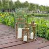 TRIROCKS Stainless Steel Lantern Set of 3 - Assorted Sizes (12/15/19 Inch) - Tall Metal Hanging Lanterns with Clear Glass Panels, Indoor & Outdoor Home Decor for Parties & Events - Gold Finish