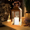 EQURROY Set of 3 Stainless Steel Decorative Candle Lanterns 29''&21''&12.9'' High Metal Candle Holder with Explosion-Proof Glass Home and Wedding Decoration (Gold)