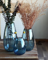 CASAMOTION Vase for Flowers Blue Glass Vases Centerpieces Set of 3 Hand Blown Seeded Bubbles Home Decor Modern Table Decoration Living Dining Kitchen 11 Inch 9 Inch 6Inch 3 Pack
