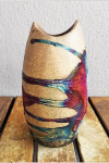 Koi 6.3 inch Handmade Ceramic Raku Vase - Pottery Gifts for Her, Boho, Gift Box, Gift for Mom, Bridesmaid Wedding Gift, Home Décor - Half Copper Matte