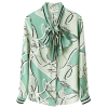 Buy Women's Shirt Bow Long Sleeve Woman Print Shirts Loose Blouses Tops Women Real Silk Satin Blouse Spring Summer