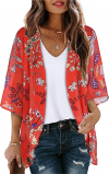 Floral Print Puff Sleeve Kimono