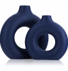 Vase Set of 2 Circular Flowers Vase Modern Navy Blue Decor