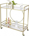 RiteSune Gold Mirror Rolling Serving Bar Cart
