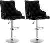 Bar Stool Set of 2 Velvet Adjustable with Tufted Backrest