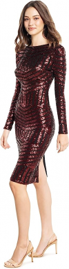 Buy Dress the Population Women's Emery Long Sleeve Round Neck Low Back Bodycon Midi Dress