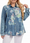 Buy Women's Plus Size Denim top Shirt Summer Shirt Casual Sleeve Shirt Printed Woven Denim Long Sleeve Shirt