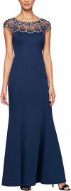 Buy Alex Evenings Women's Long Shift Dress Illusion Neckline (Petite and Regular