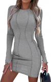 Buy PRETTYGARDEN Womens 2023 Fall Bodycon Mini Dresses Casual Long Sleeve Solid Color Short Tight Ladies Party Club Fashion Dress