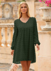 Buy KIRUNDO Women's 2023 Fall Long Sleeve V Neck Flowy Mini Dress Swiss Dot High Waist Chiffon Casual Dresses with Belt