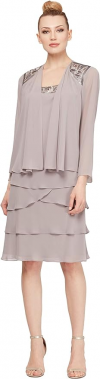 Buy S.L. Fashions Women's Embellished Tiered Jacket Dress (Petite and Regular)
