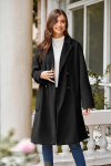 GRACE KARIN Damen Business Mantel Lang Einfarbig Wintermantel V-Ausschnitt Reverskragen Übergangsjacke Knielang Overcoat mit Bindegürte