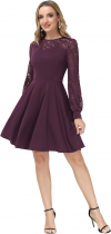 Buy Kate Kasin Wedding Guest Dresses for Women 2023 Crewneck Lace Splicing Cocktail Dress A Line Formal Party Graduation Dress