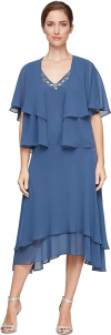 Buy S.L. Fashions Women's Midi Length Beaded V-Neck Tiered Dress with Cascade Jacket