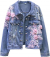 Buy JXQXHCFS Women Denim Jacket Embroidery Jean Jacket Beading Pearl Ripped Hole Bomber Outerwear
