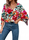 Buy SOLY HUX Women's Boho Print V Neck 3/4 Bell Sleeve Button Front Summer Blouse Top