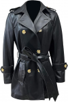 Buy Double Breasted Premium Leather Trench Coats for Women - Classic Lapel Car Coat Style Long Leather Jacket Women with Belt