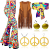 Buy Haull 7 Pcs 60s 70s Outfits for Women Hippie Costume Set Boho Flared Pants Fringe Vest Peace Sign Accessories Set