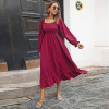 Buy Women's Casual Dresses Fashion Solid Color Casual Ruffle Square Neck Large Hem Dress