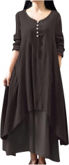 Buy Womens Cotton Linen Button Maxi Tank Dress Flowy High-Low Layered Summer Beach Casual Loose A-Line Dresses