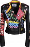 Buy Women's graffiti black sexy motorcycle jacket cartoon print short punk leather jacket