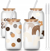 Set of 4-Glass Tumblr Cups with Bamboo Lids and Glass Straw