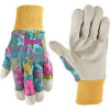 Wells Lamont Women's Botanical Print Leather Palm Work and Gardening Gloves, Medium