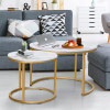 White Set of 2 Side Set Golden Frame Circular and Marble Pattern Wooden Tables