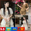American hot girl hem váy xếp ly không đều đặn cổ vuông