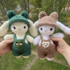 Crochet Bunny in a Frog and Bear costume. English Pattern in PDF.