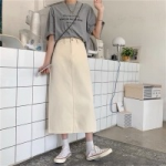Chân váy jean dài có điều chỉnh độ rộng eo