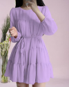 Lavender dress. Flare dress. Knee Length Georgette Dresses. Three fourth sleeve