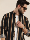 35. Men Balck & and brown striped slim fit casual shirt