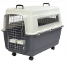 SportPet Designs Plastic Kennels Rolling Plastic Airline Approved Wire Door Travel Dog Crate, X-Large, Gray