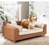 dCee Luxury Large Dog Sofa, Cat Sofas, Holds 160 Lbs, 42 in. Premium Leather Dog Bed Couch with Removable Washable Velvet Cushion for Comfort Sleep, Suitable for Different Pet Sizes