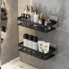Self-Adhesive Multipurpose Wall Mounted Bathroom Shelf and Rack for Bathroom and Kitchen,Space Saving Bathroom Organizer Shelf, Punch Free Wall Shelves, Wall Stand (Black Shelf, Pack of 2)