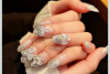 Secret Lives® acrylic press on nails designer artifical nails extension silver glitter 3D crown bow 24 pieces set with glue sheet