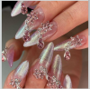 GLOW CUPID Reusable Press On Nails Glamorous-Chains Stiletto Shape Glossy Finish - Set of 24 Pieces with Glue, Glue Tabs, Filer, Cuticle Stick, Buffer & Alcohol Swab Kit