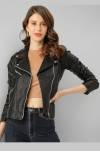 Women Biker Leather Standard Length Faux Jacket