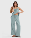 Linen Lounge Set Drawstrings Loose Pants Blackless Top